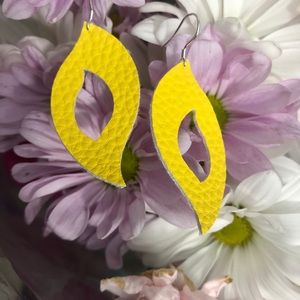 Faux Leather Earrings with Silver Hook (Yellow)